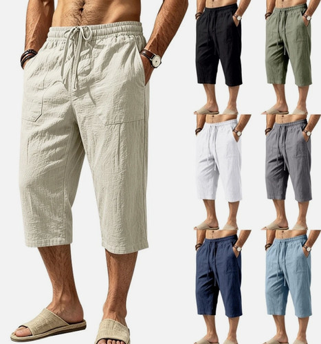 Herren leinenshorts länge - leinenshorts, 3/4